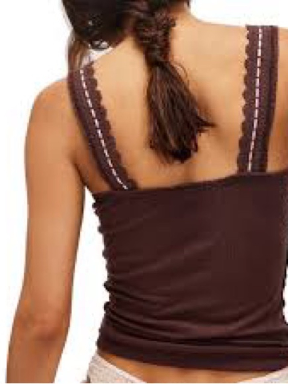 Scalloped Square Neck Tank Top in Brown - Picture 2 of 5